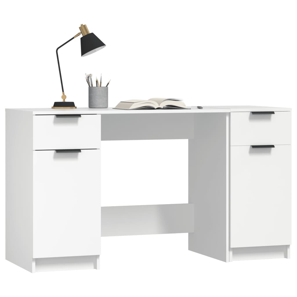 Desk with side cabinet, processed wood, white