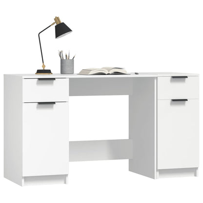 Desk with side cabinet, processed wood, white