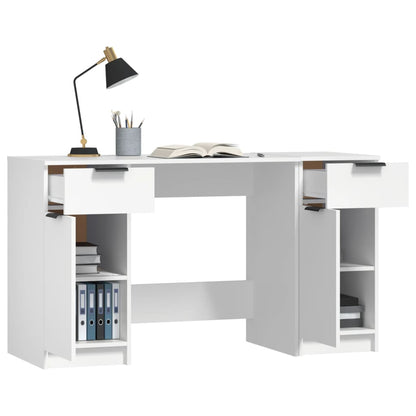 Desk with side cabinet, processed wood, white