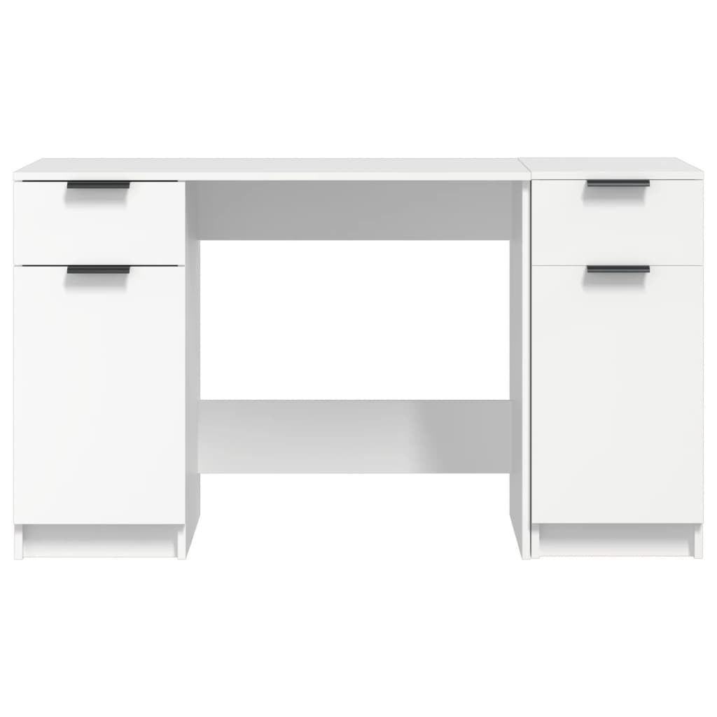 Desk with side cabinet, processed wood, white