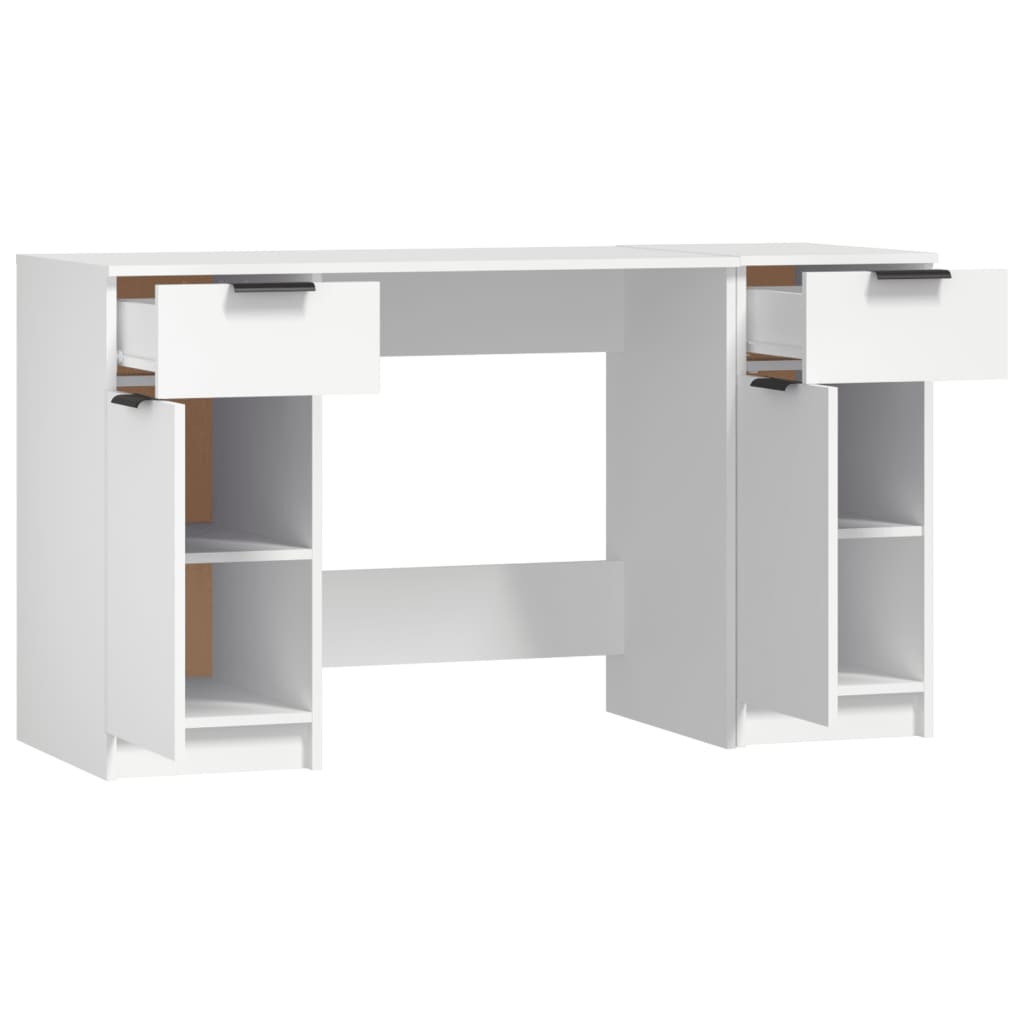 Desk with side cabinet, processed wood, white