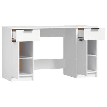 Desk with side cabinet, processed wood, white