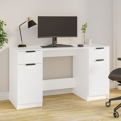 Desk with side cabinet, processed wood, white
