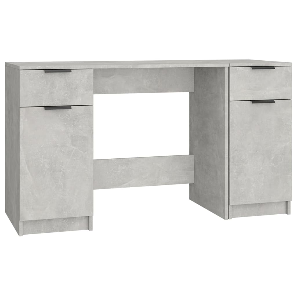 Desk with side cabinet, processed wood, concrete gray