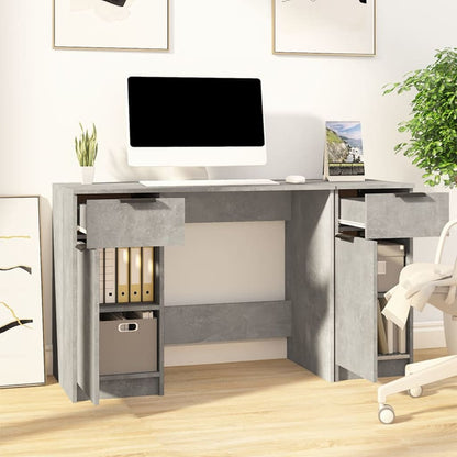 Desk with side cabinet, processed wood, concrete gray