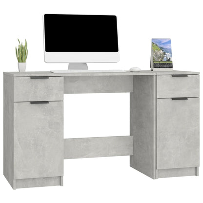 Desk with side cabinet, processed wood, concrete gray