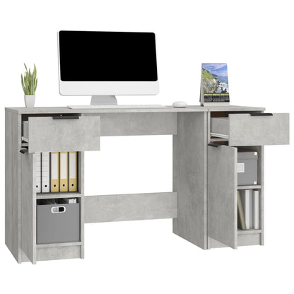 Desk with side cabinet, processed wood, concrete gray