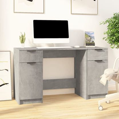 Desk with side cabinet, processed wood, concrete gray