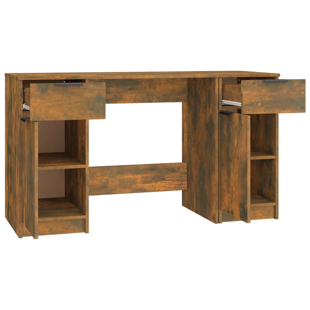 Desk with side cabinet, processed wood, smoked oak color