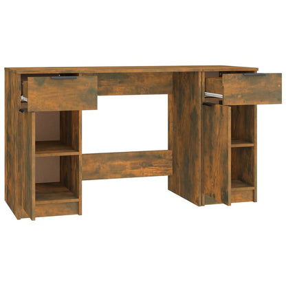 Desk with side cabinet, processed wood, smoked oak color