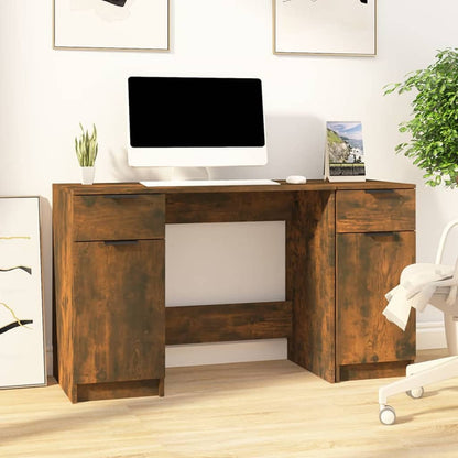 Desk with side cabinet, processed wood, smoked oak color