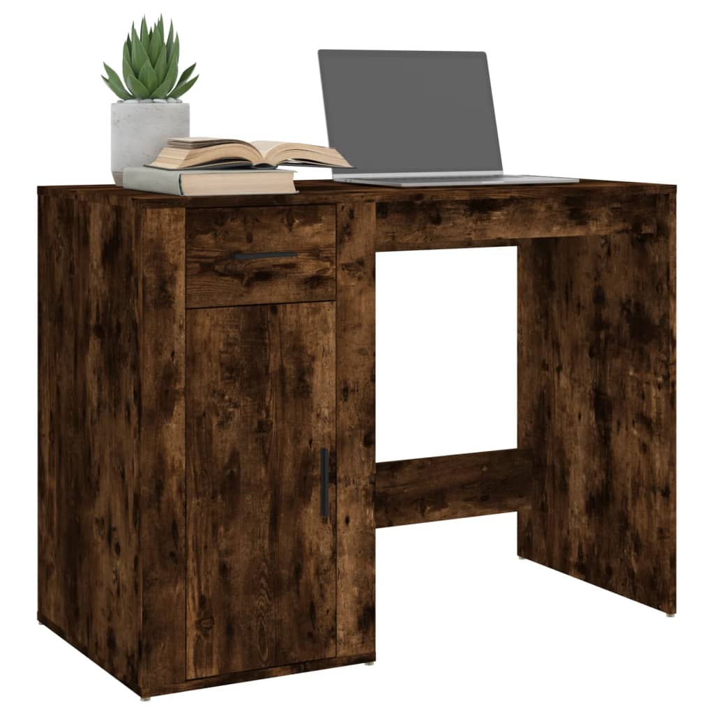 Desk 100x49x75 cm processed wood smoked oak color