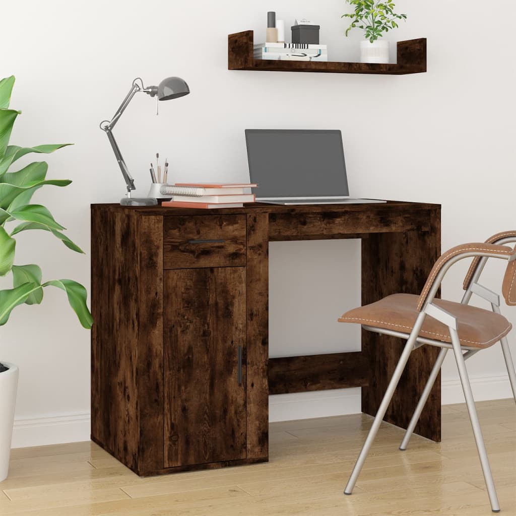 Desk 100x49x75 cm processed wood smoked oak color