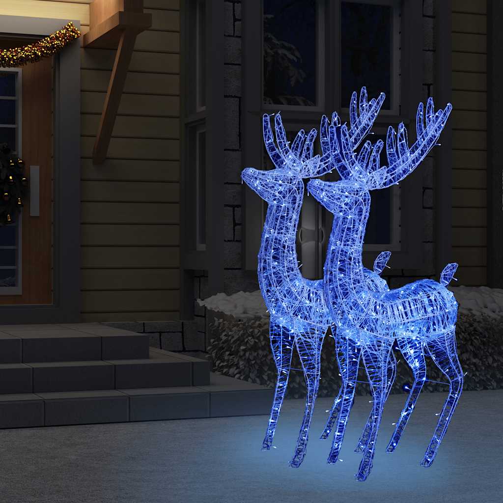 Kerstdecoratie rendier XXL 2 st 250 LED's blauw 180 cm acryl