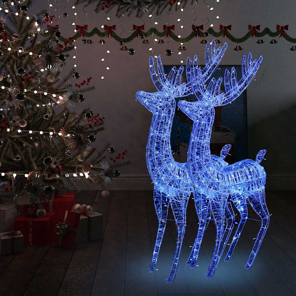 Kerstdecoratie rendier XXL 2 st 250 LED's blauw 180 cm acryl
