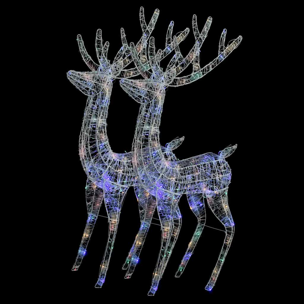 Kerstdecoratie rendier XXL 2 st 250 LED meerkleurig 180cm acryl