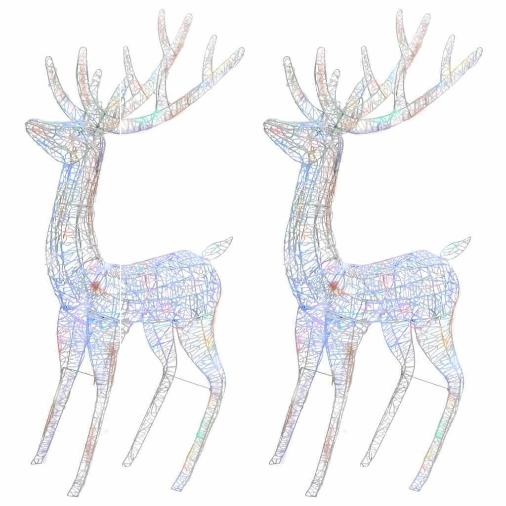 Kerstdecoratie rendier XXL 2 st 250 LED meerkleurig 180cm acryl