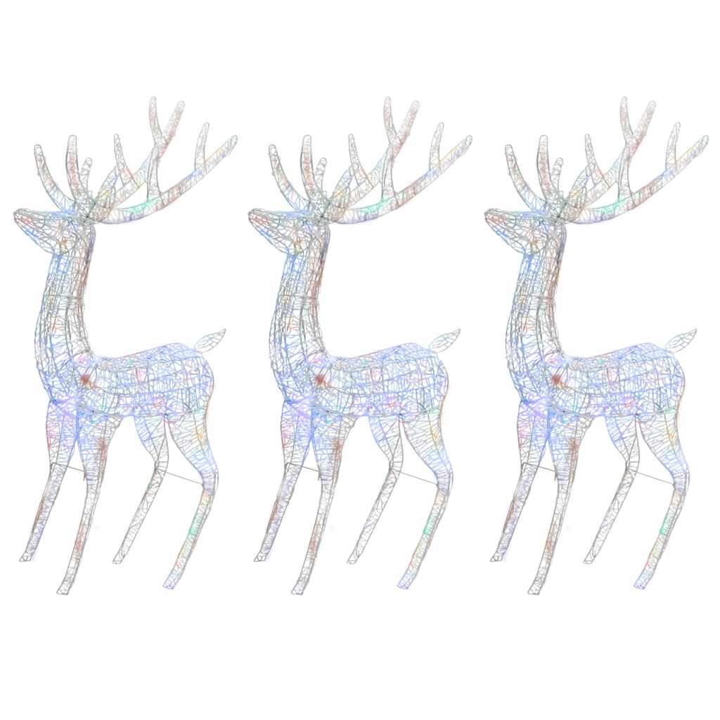 Kerstdecoratie rendier XXL 3 st 250 LED meerkleurig 180cm acryl