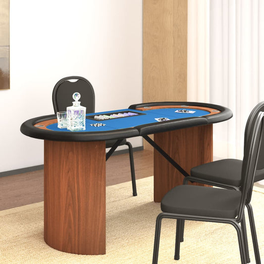 Pokertafel voor 10 spelers met fichebak 160x80x75 cm blauw