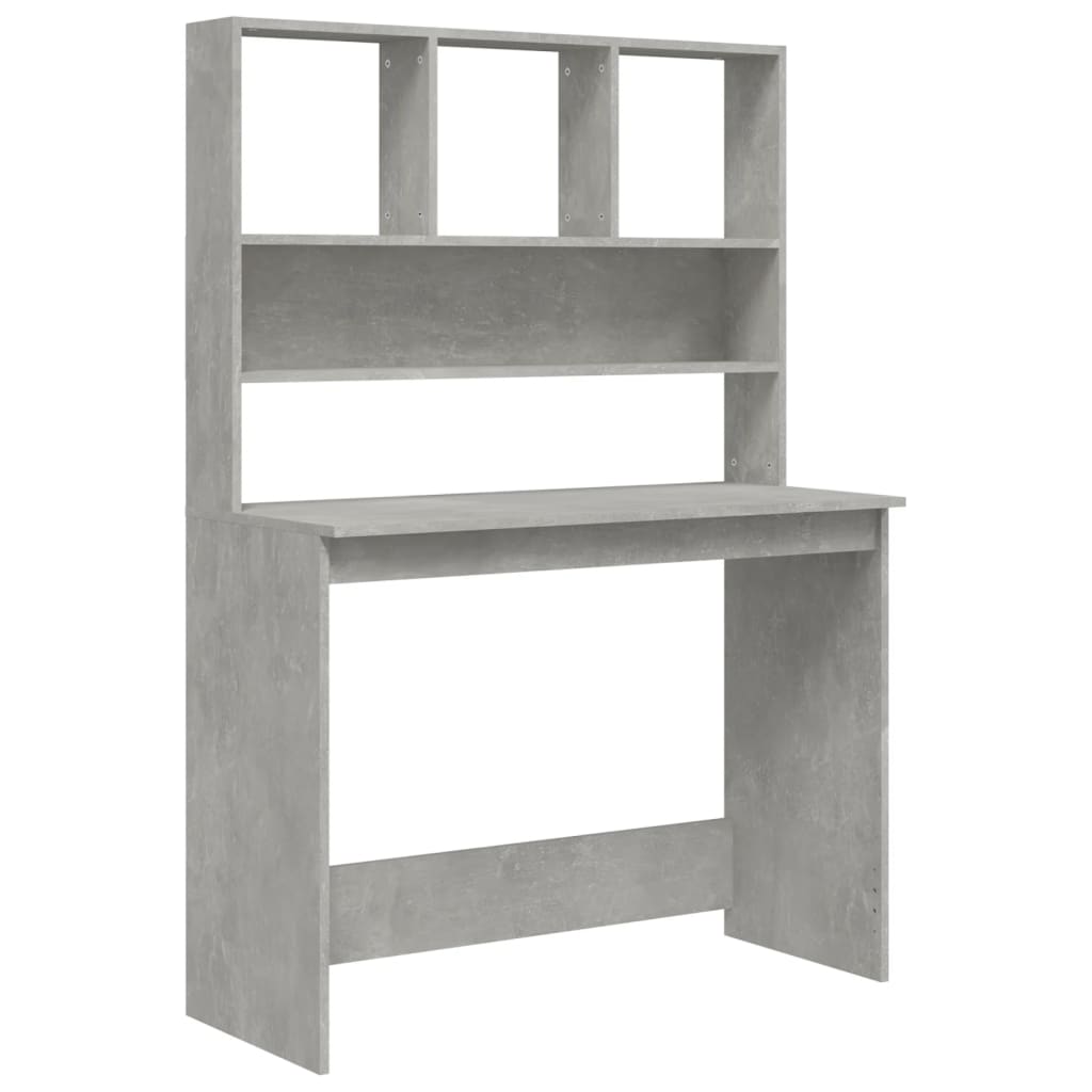 Desk with shelves 102x45x148 cm processed wood concrete gray