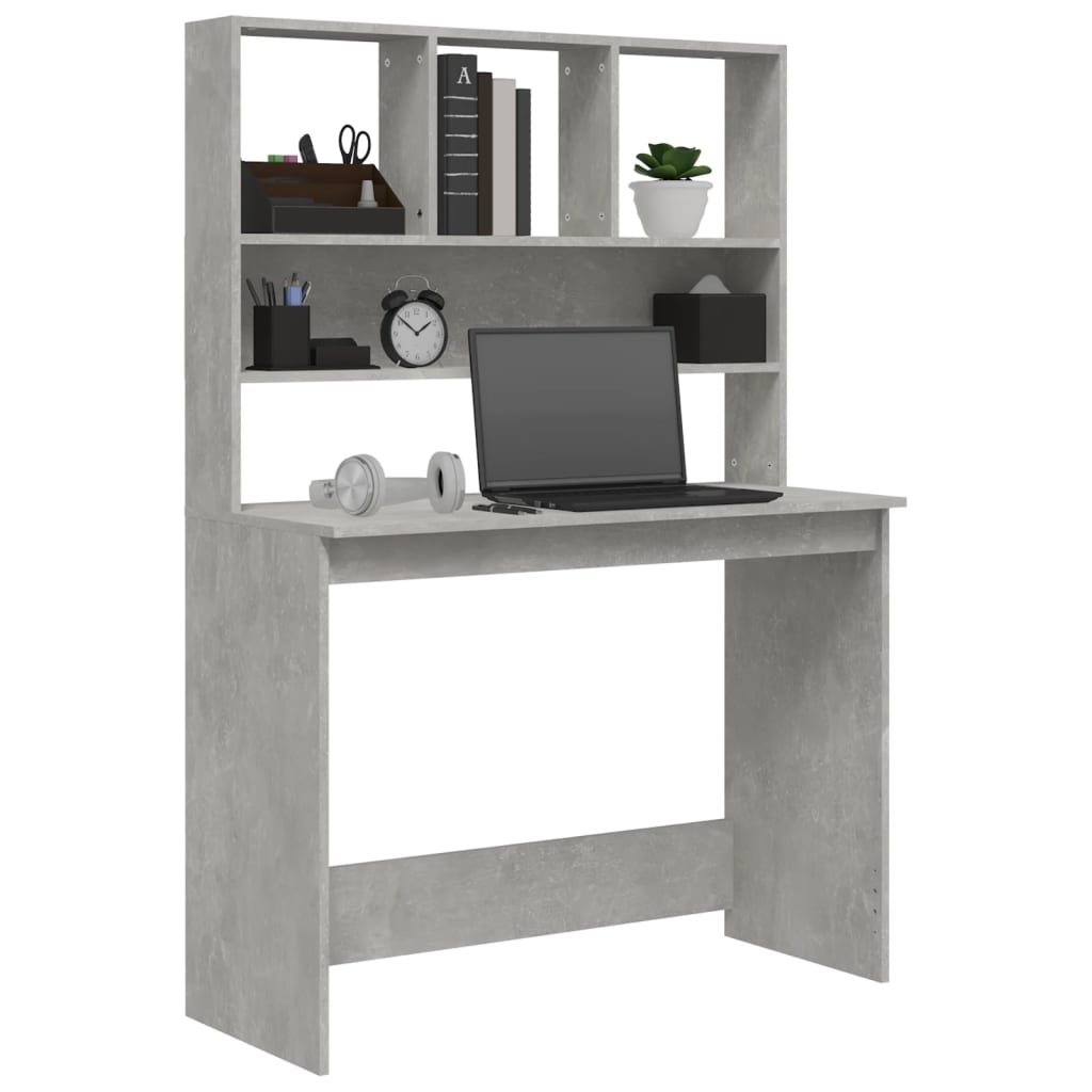 Desk with shelves 102x45x148 cm processed wood concrete gray