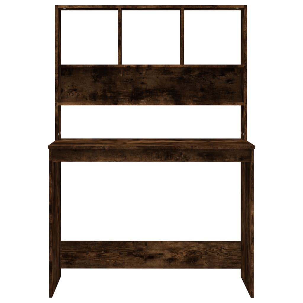 Desk with shelves 102x45x148 cm processed wood smoked oak