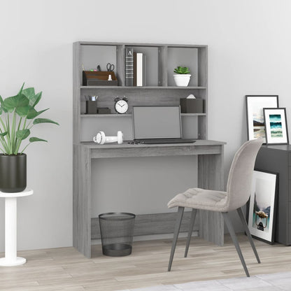Desk with shelves 102x45x148 cm processed wood gray sonoma