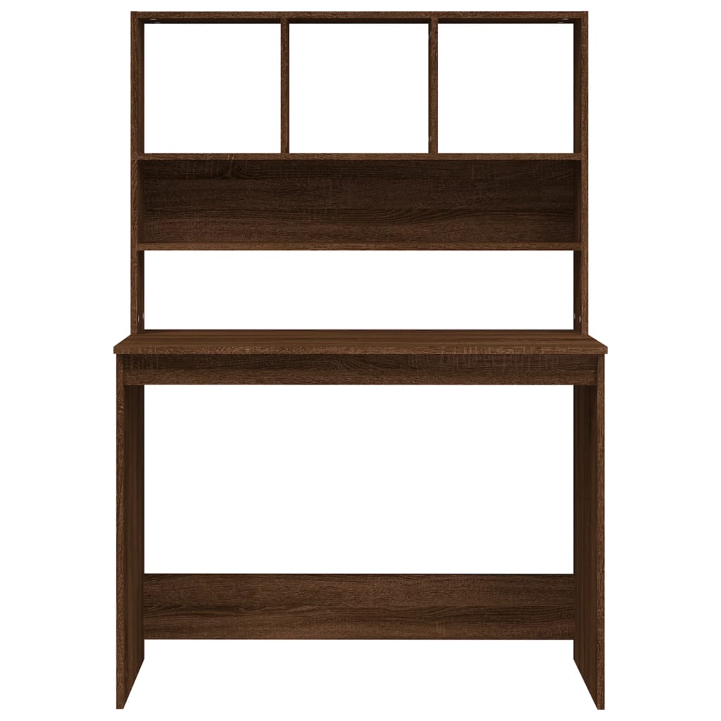 Desk with shelves 102x45x148 cm processed wood brown oak color