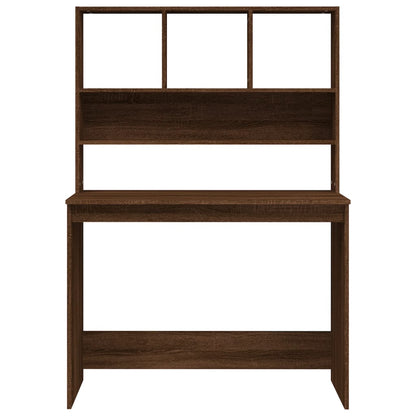 Desk with shelves 102x45x148 cm processed wood brown oak color