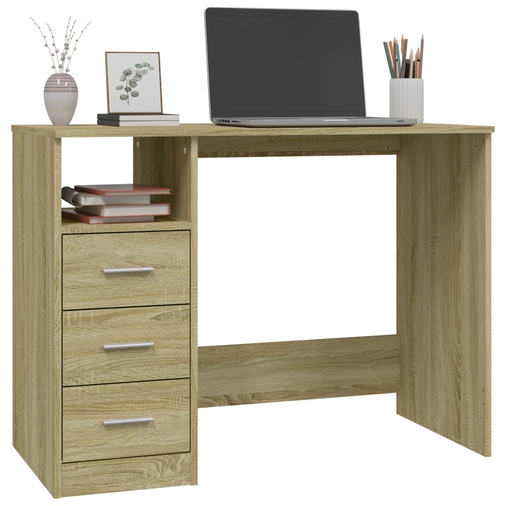 Desk with drawers 102x50x76 cm processed wood sonoma oak color