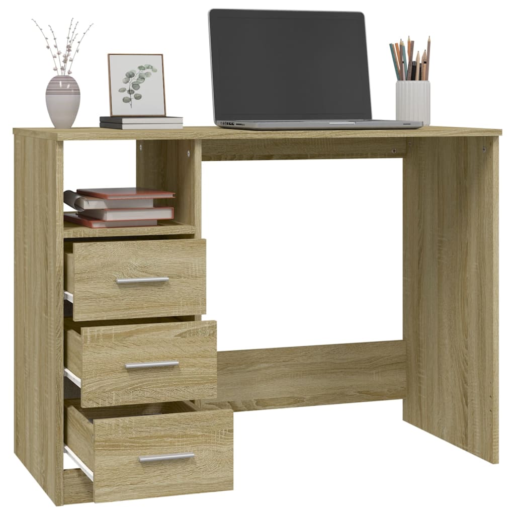 Desk with drawers 102x50x76 cm processed wood sonoma oak color
