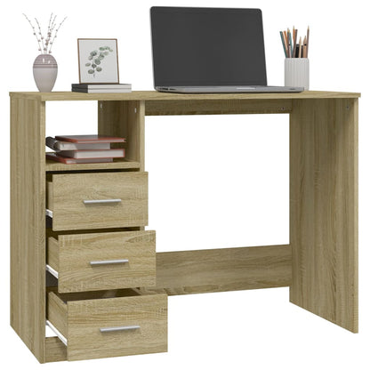 Desk with drawers 102x50x76 cm processed wood sonoma oak color