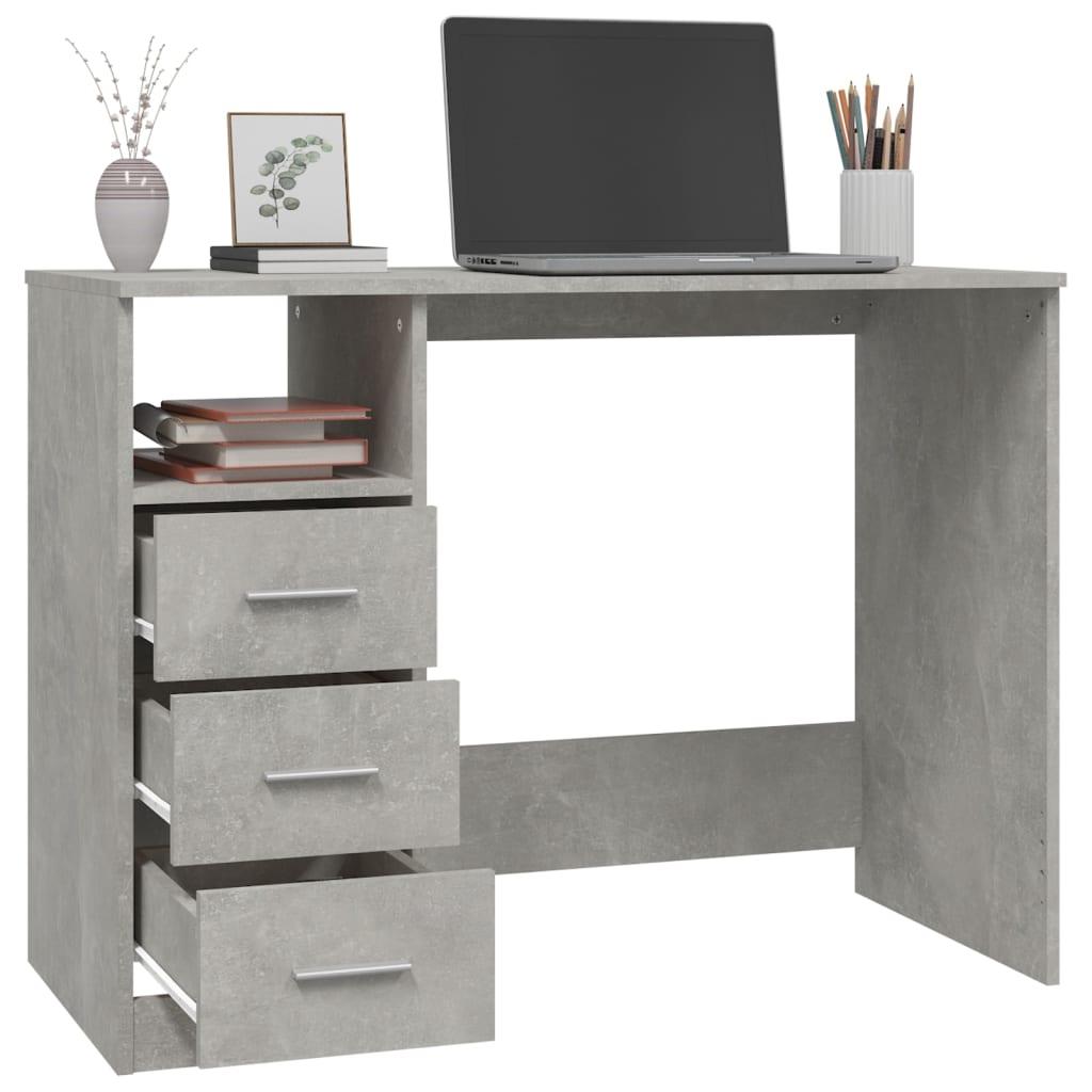 Desk with drawers 102x50x76 cm processed wood concrete gray