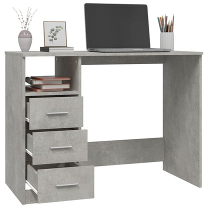 Desk with drawers 102x50x76 cm processed wood concrete gray