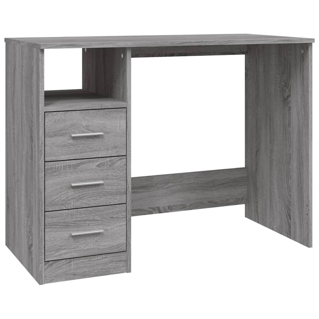 Desk with drawers 102x50x76 cm processed wood gray sonoma oak