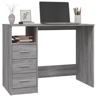 Desk with drawers 102x50x76 cm processed wood gray sonoma oak