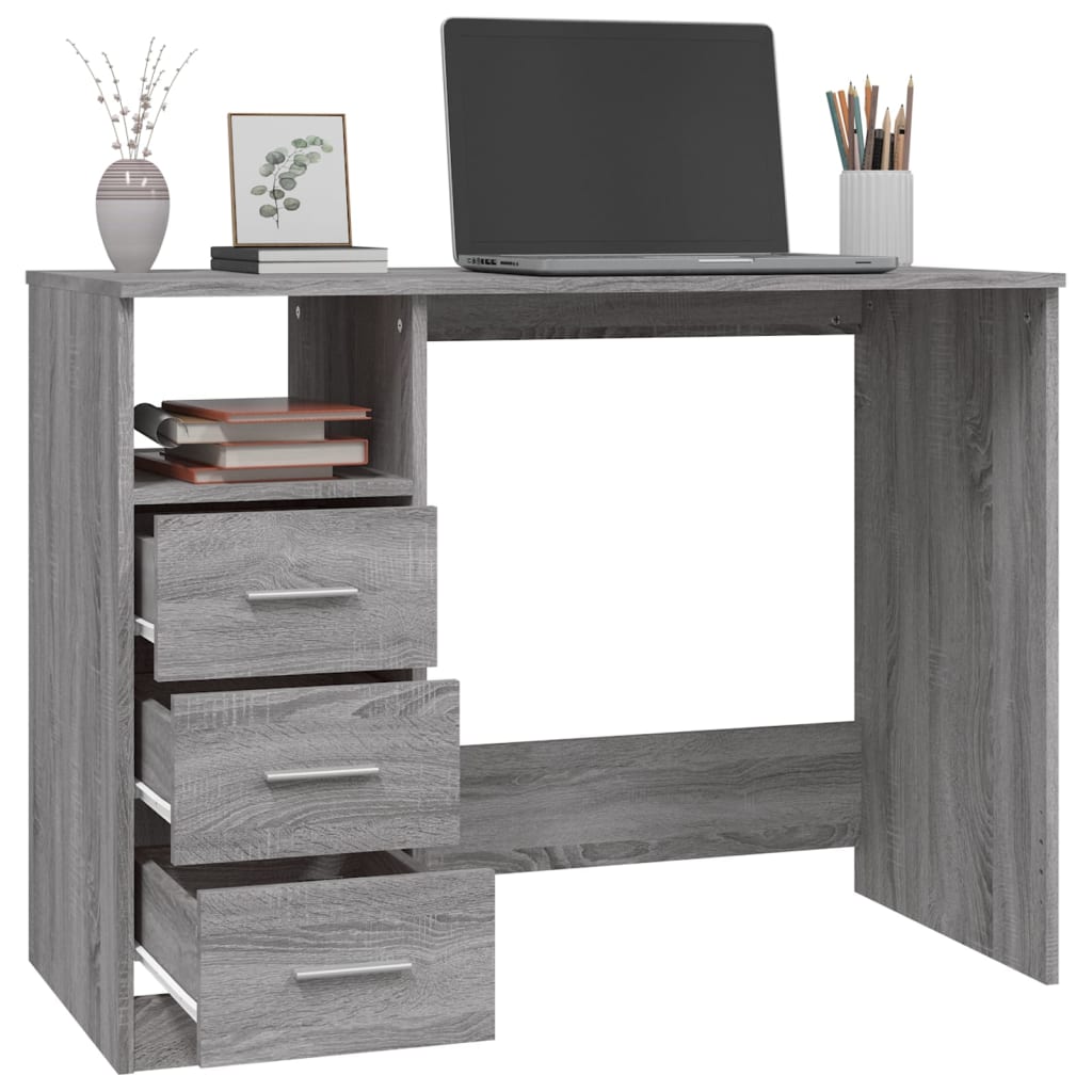 Desk with drawers 102x50x76 cm processed wood gray sonoma oak