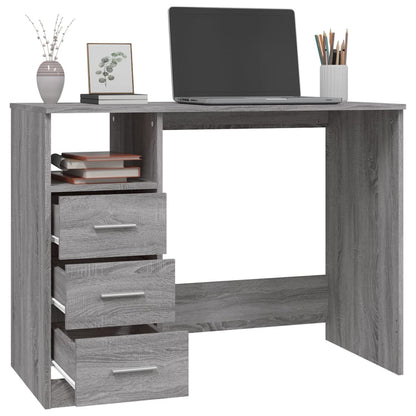 Desk with drawers 102x50x76 cm processed wood gray sonoma oak