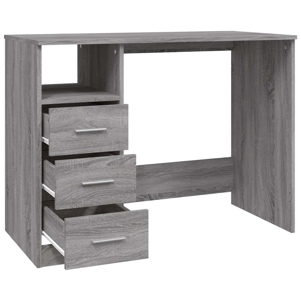 Desk with drawers 102x50x76 cm processed wood gray sonoma oak