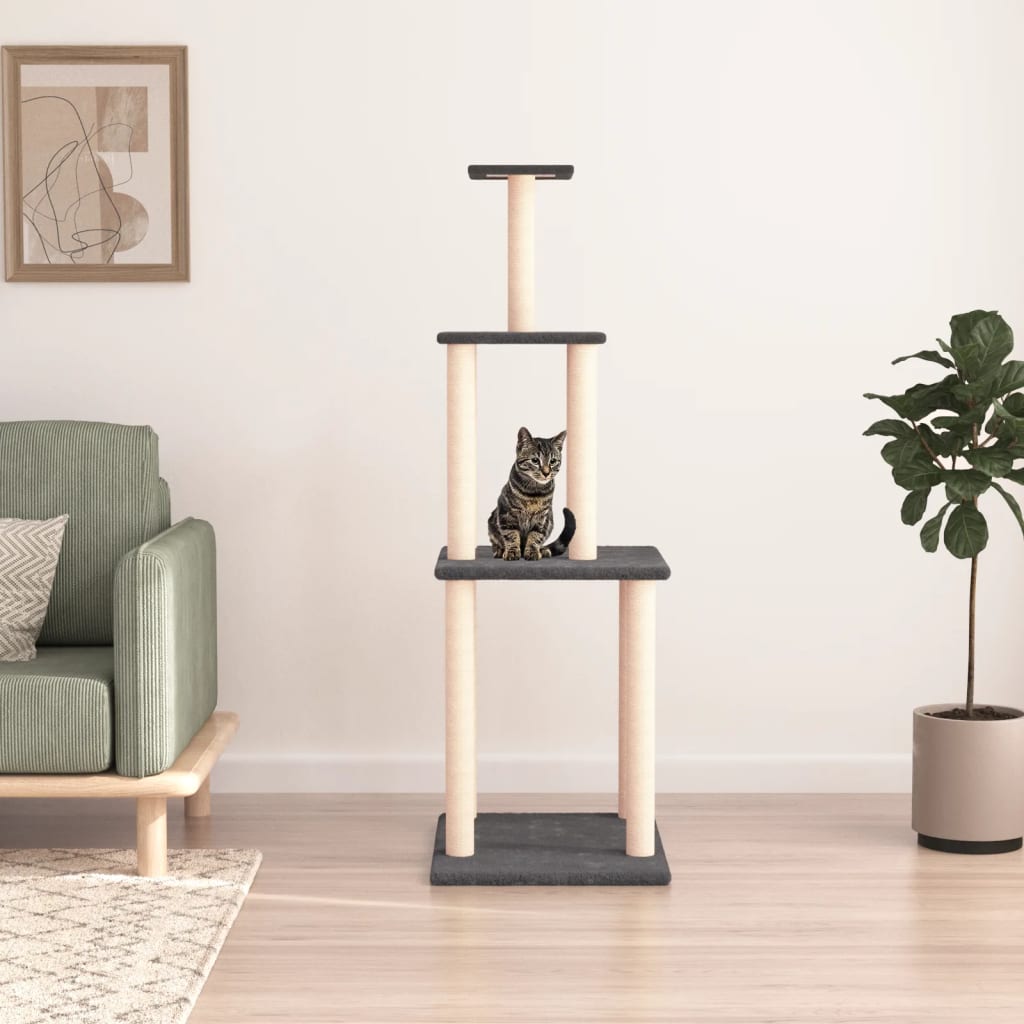 Cat furniture with sisal scratching posts 149 cm dark gray