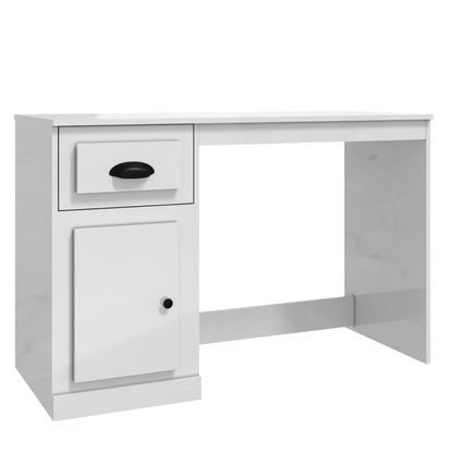 Bureau met lade 115x50x75 cm bewerkt hout hoogglans wit