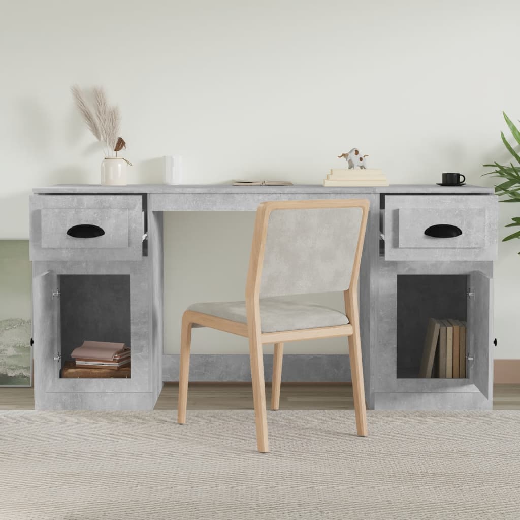 Desk with cabinet, processed wood, concrete gray