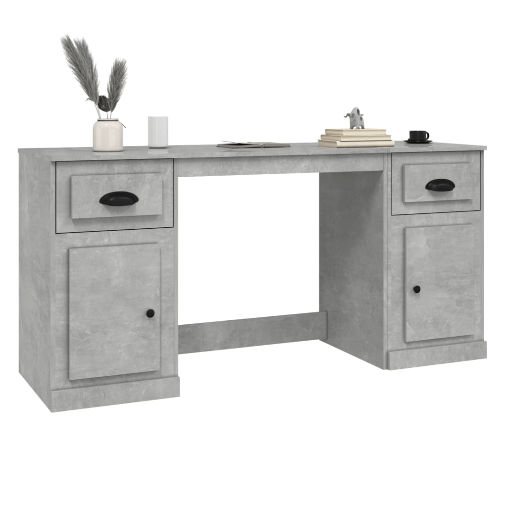 Desk with cabinet, processed wood, concrete gray