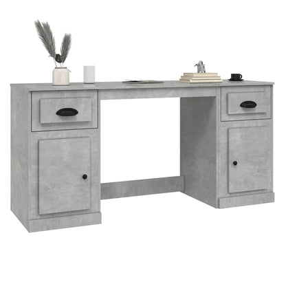 Desk with cabinet, processed wood, concrete gray