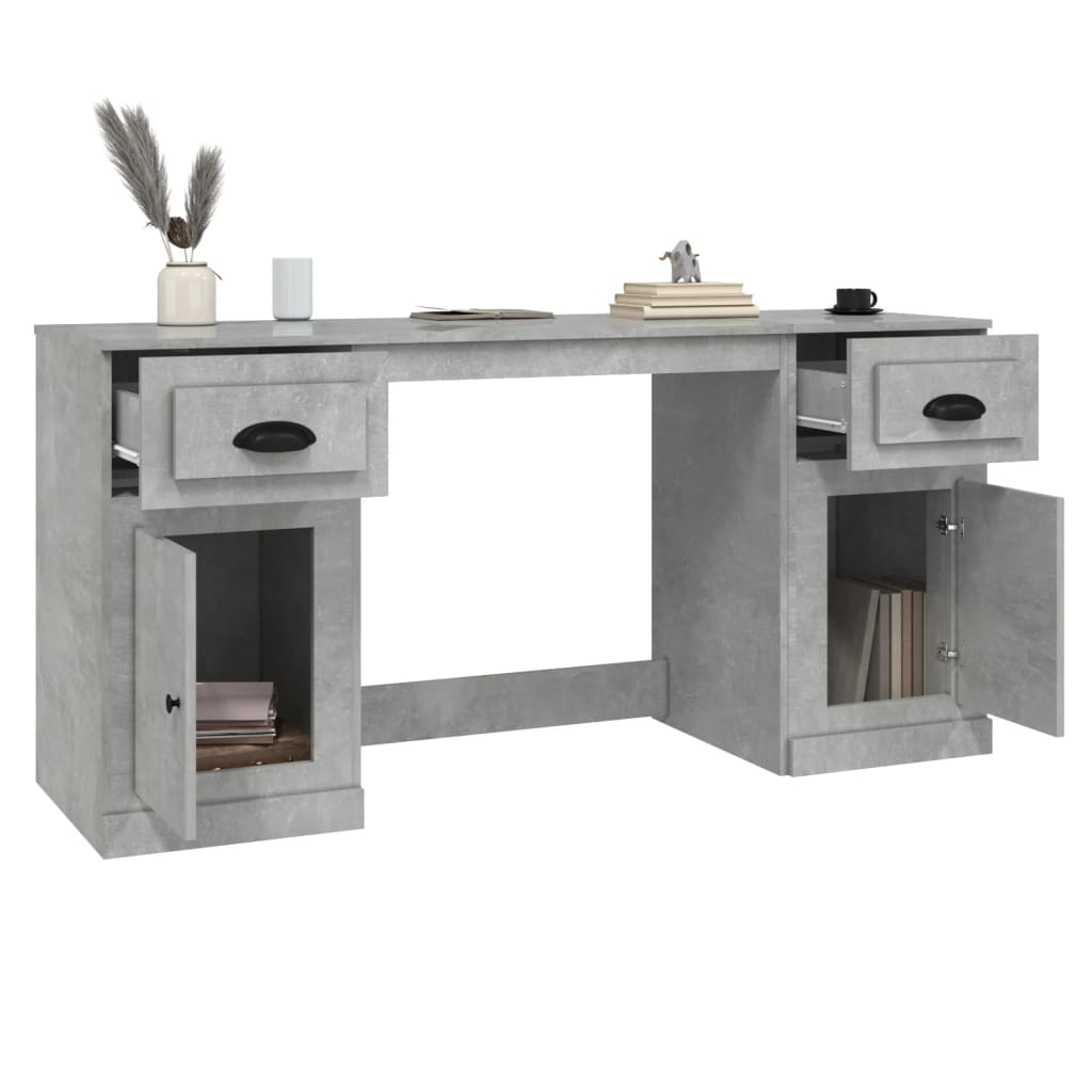 Desk with cabinet, processed wood, concrete gray