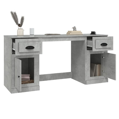 Desk with cabinet, processed wood, concrete gray