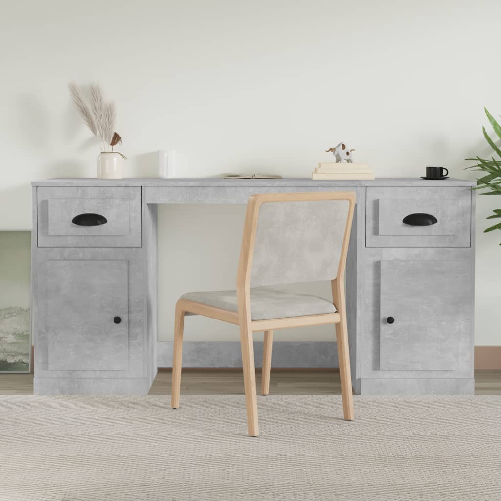 Desk with cabinet, processed wood, concrete gray