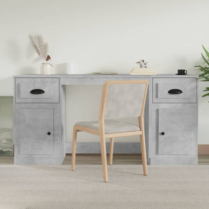 Desk with cabinet, processed wood, concrete gray