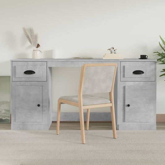 Desk with cabinet, processed wood, concrete gray