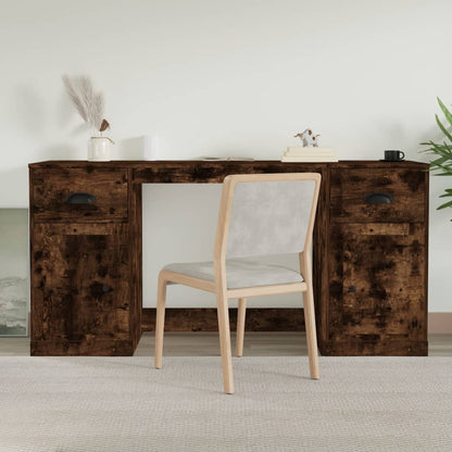 Bureau met kast bewerkt hout gerookt eikenkleurig